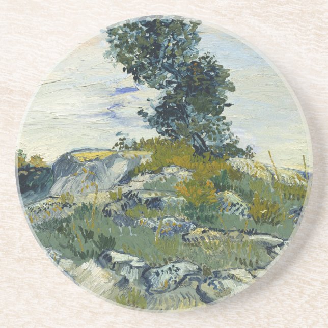 Felsen mit Eiche, Van Gogh Ölmalerei Getränkeuntersetzer (Vorne)
