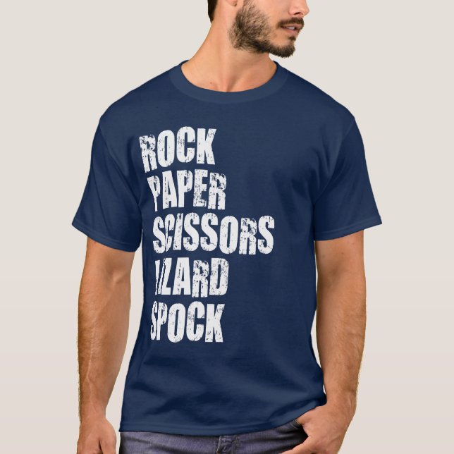 Felsen, Papier, Scheren, Eidechse, Spock und T-Shirt (Vorderseite)