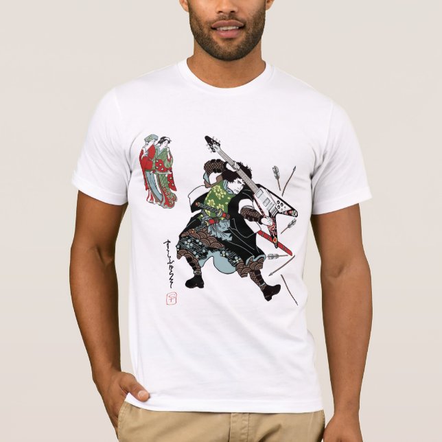 Felsen-Samurai-Gitarren-T-Shirt T-Shirt (Vorderseite)