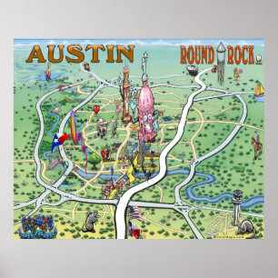 Felsen-Texas-Spaß-Karte Austins runde Poster