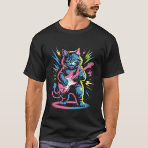 Felsenkater spielt elektrische Gitarre Retro-Tier- T-Shirt