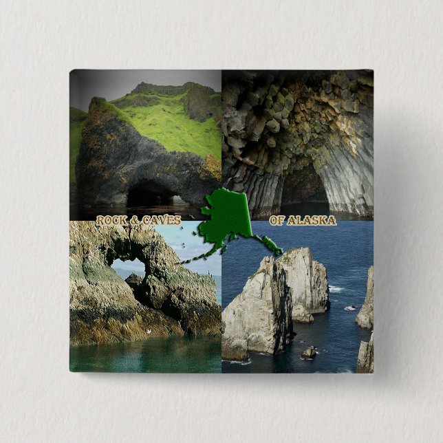 Felsformationen und Höhlen in Alaska Collage Button (Vorderseite)