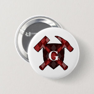 Felshammerschein- Rotes Argyle-Monogramm Button