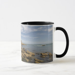 Felsige Küste mit dem Motorboot-Reisen Tasse