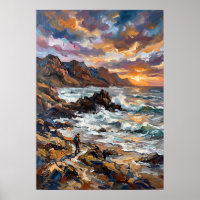 Felsige Küstenlandschaft Sonnenuntergang Poster