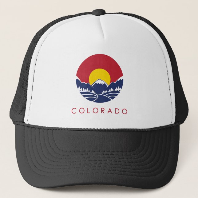 Felsiger Gebirgscolorado-Sonnenuntergang-Logo Truckerkappe (Vorderseite)