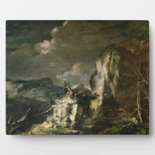 Felslandschaft mit einem Huntsman und Kriegern (Öl Fotoplatte