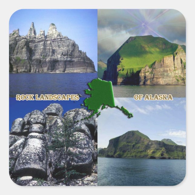 Felslandschaften von Alaska Collage Quadratischer Aufkleber (Vorderseite)