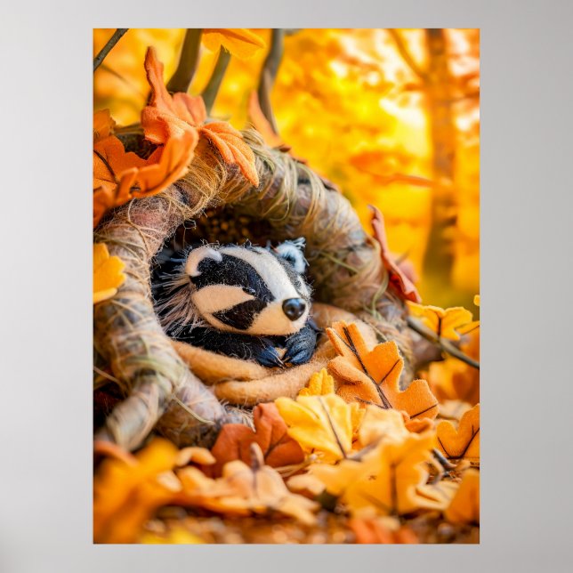 Felt Badger im Herbstwald Poster (Vorne)