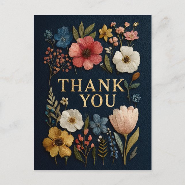 Felt Blume dunklen Hintergrund Danke Karte (Vorderseite)