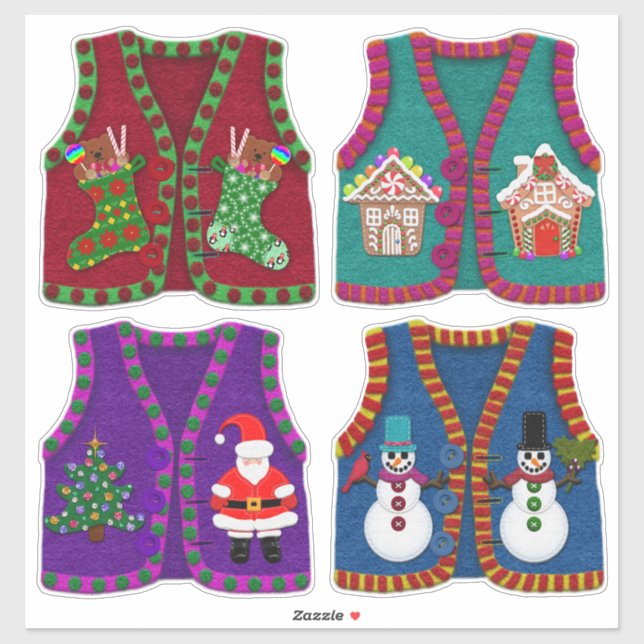 Felt Look Adorge Weihnachts Tacky Vests Aufkleber (Blatt)