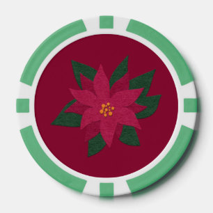 Felt Look Red Poinsettia Blume Holiday Pokerchips