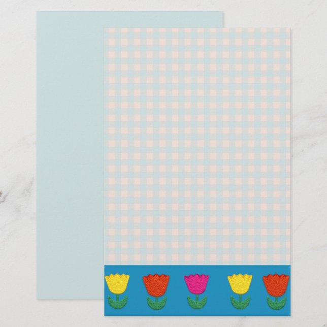 Felt Look Tulips und Gingham Karos Country Style Briefpapier (Vorne/Hinten)