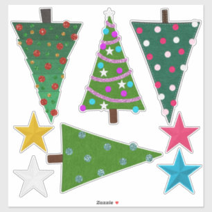 Felt Look Weihnachtsbäume und Sterne Aufkleber