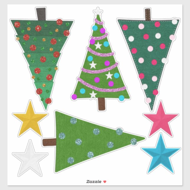 Felt Look Weihnachtsbäume und Sterne Aufkleber (Blatt)