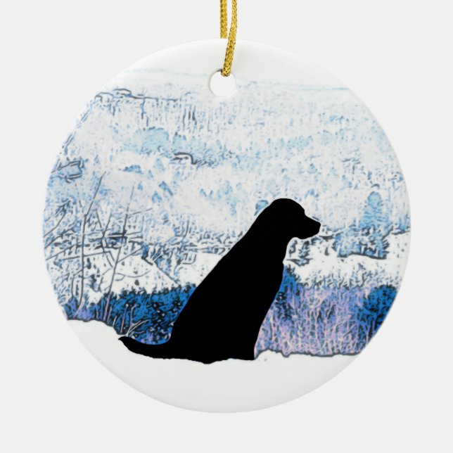 Felt mit Herz - Schwarzer Hund - Schwarzes Labor Keramikornament (Vorne)