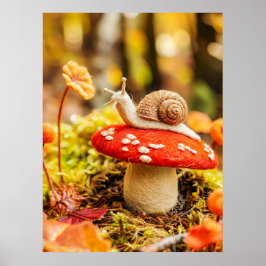 Felt Schnecke über feinen agarischen Pilz krabbeln Poster