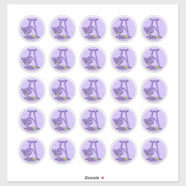 Felt Style Lavendel Monogram Rounds Aufkleber (Blatt)