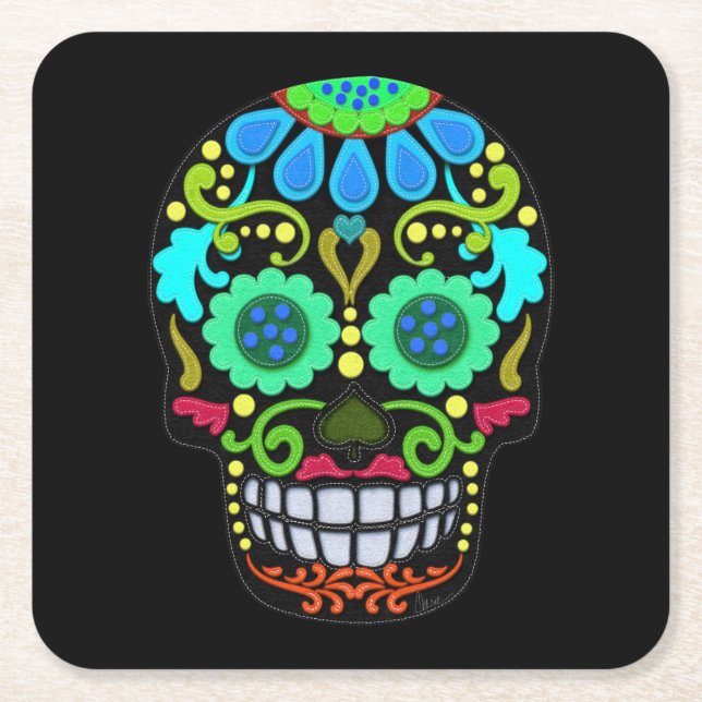 Felt Style Sugar Skull Imitate fühlen sich. Rechteckiger Pappuntersetzer (Vorderseite)
