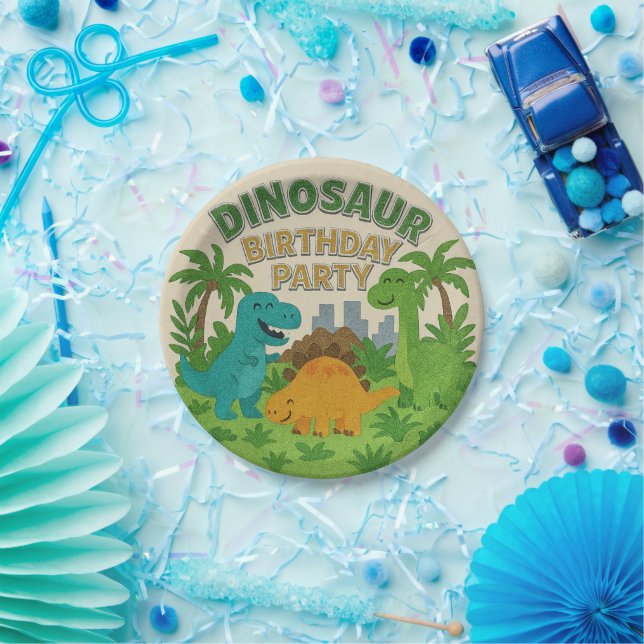 Felt Texture Jurassic Playground Dinosaur Geburtst Pappteller (Party)