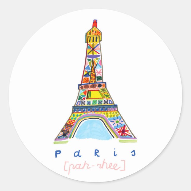 Felt Tip Zeichn Paris Runder Aufkleber (Vorderseite)