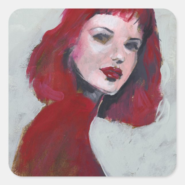 Fem Portrait - Rot Quadratischer Aufkleber (Vorderseite)