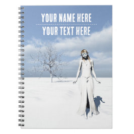 Female elf walking in the snow. Customizable text Notizblock
