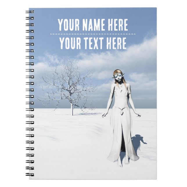 Female elf walking in the snow. Customizable text Notizblock (Vorderseite)