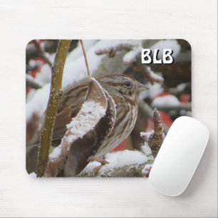 Female House Sparrow in Winter with your initials Mousepad
