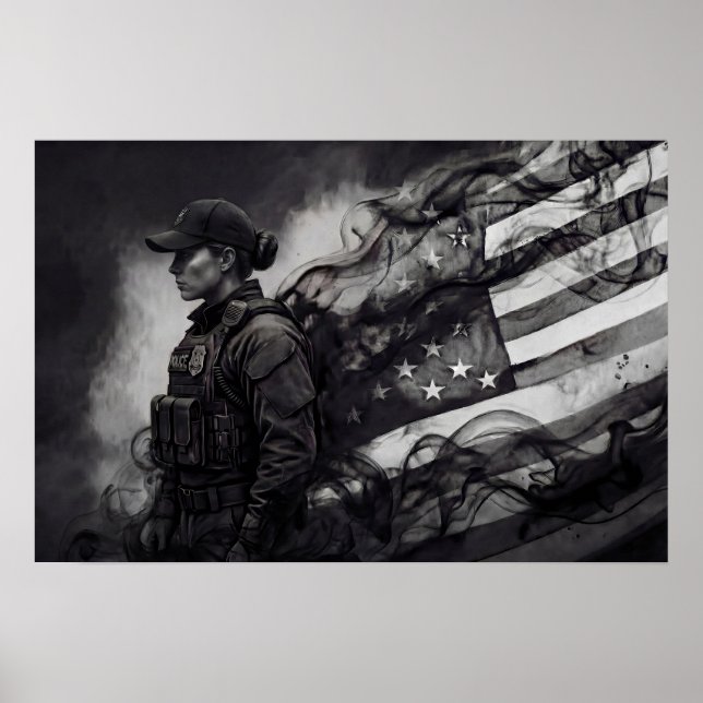 Female Police Patriotic Law Enforcement Tribute Poster (Vorne)
