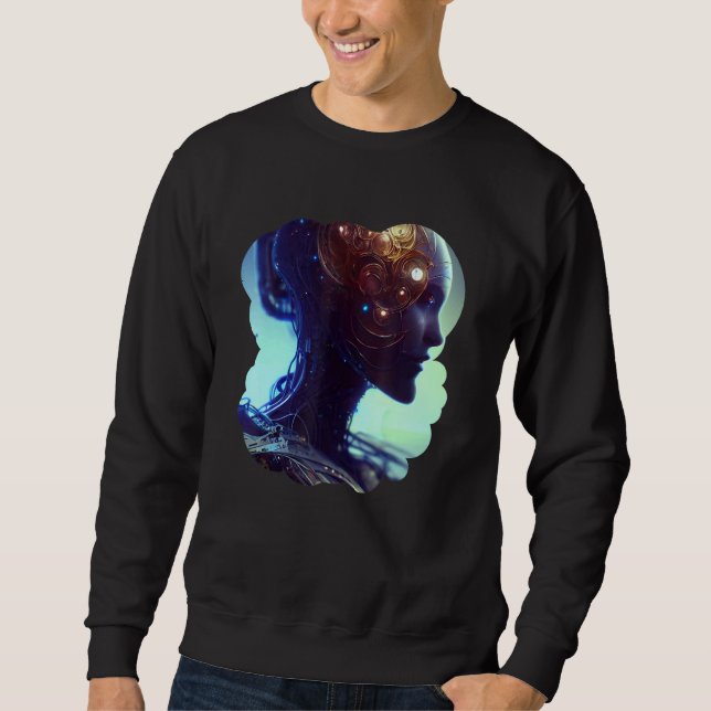 Female Robot Sci Fi Cyborg Unique Futuristic Digit Sweatshirt (Vorderseite)
