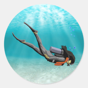 Female S.C.U.B.A. Diver Runder Aufkleber