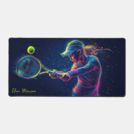 Female Tennis Player Hitting Ball Schreibtischunterlage