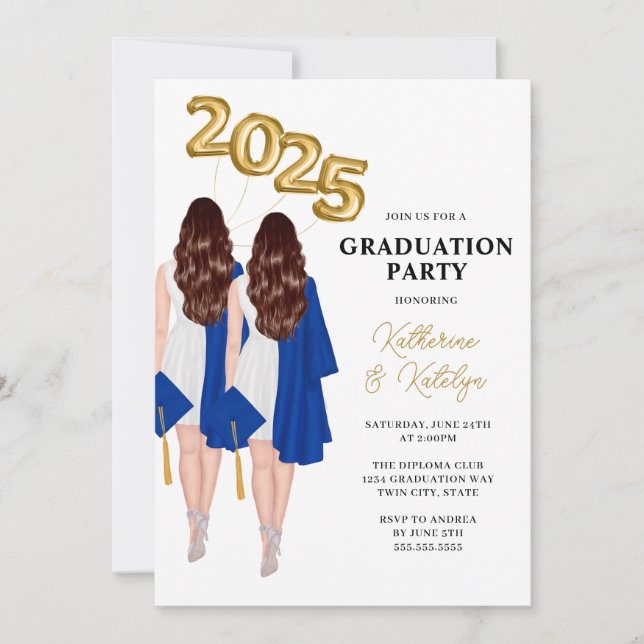 Female Twins Graduation Party Einladung (Vorderseite)