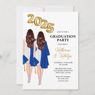 Female Twins Graduation Party Einladung