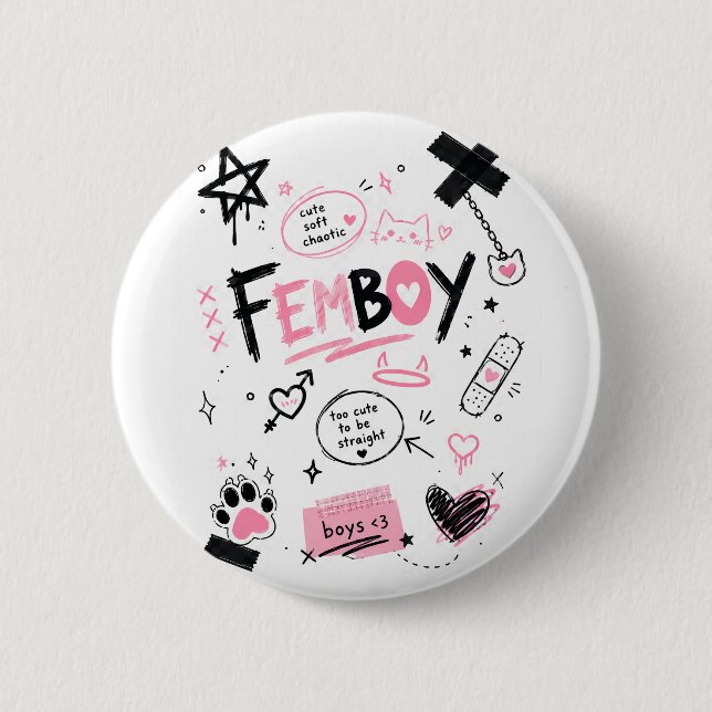 Femboy-Ästhetik Süß Sanft Chaotischer Kritzel  Button (Vorderseite)