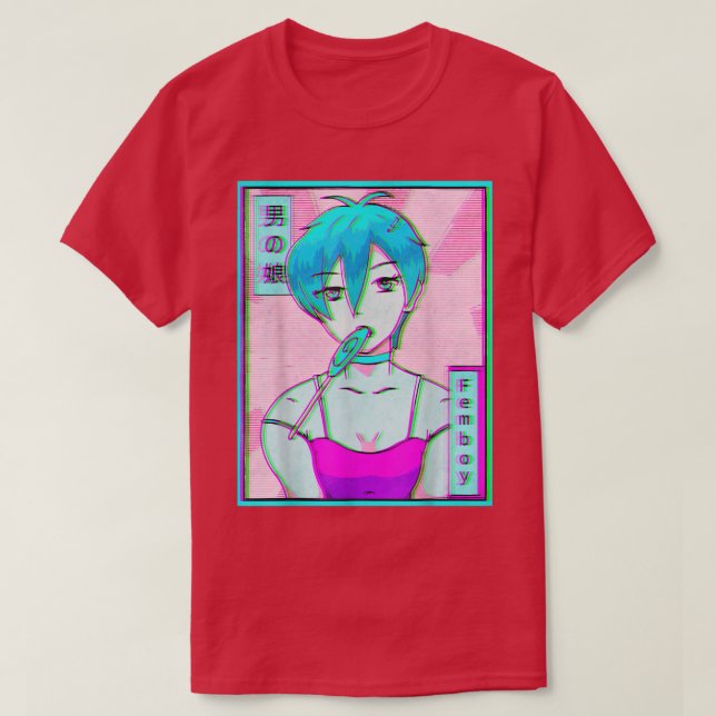 Femboy Vapowave Ästhetische Anime Boy Retro Glitch T-Shirt (Design vorne)
