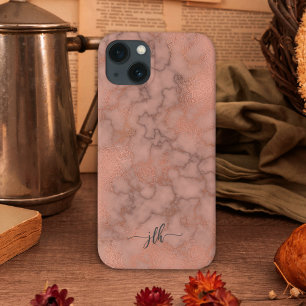 Femiknine Rosé Marmor und Metallisch mit Monogramm iPhone Hülle