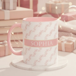 feminin Pink and Gold Floral Monogram Personalized Tasse