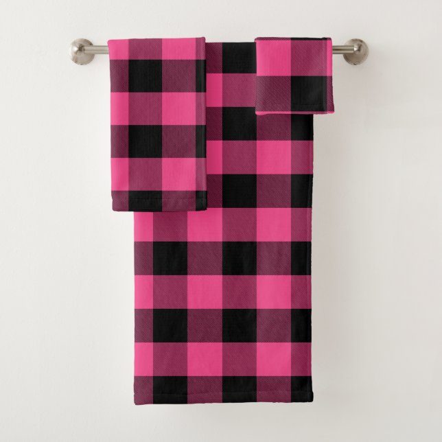 Feminine Black und Pink Buffalo Kariert Badhandtuch Set (Insitu)