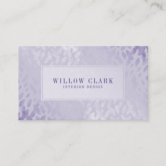 Feminine Blassviolet Gold Willow Tree Leaf Muster Visitenkarte (Vorderseite)