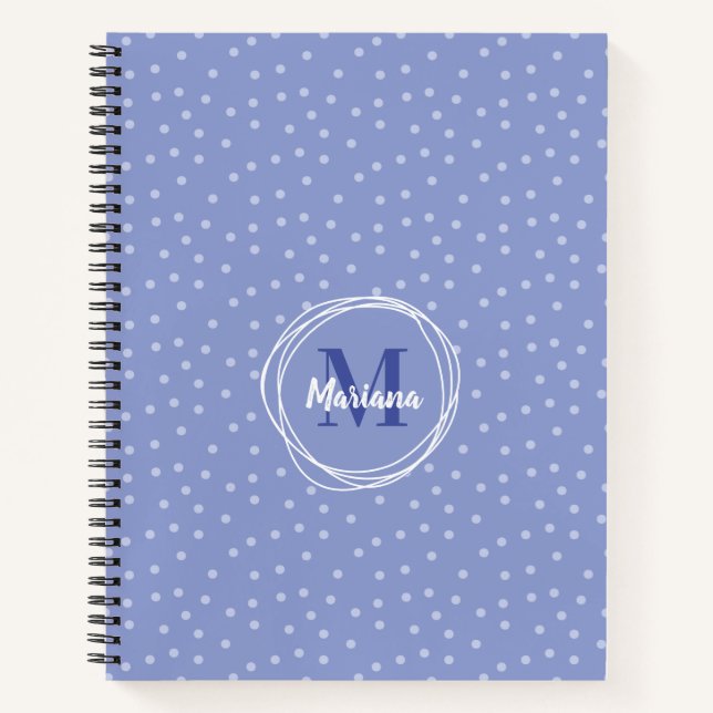 Feminine Blue Dots Muster Monogramm Notizbuch (Vorderseite)