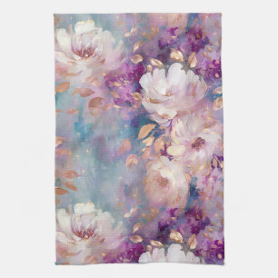 Feminine Blue White Gold Purple Blumen Geschirrtuch