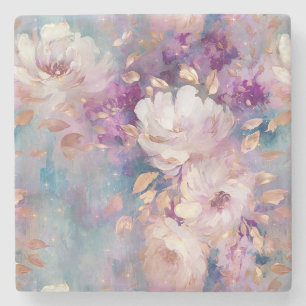 Feminine Blue White Gold Purple Blumen Steinuntersetzer