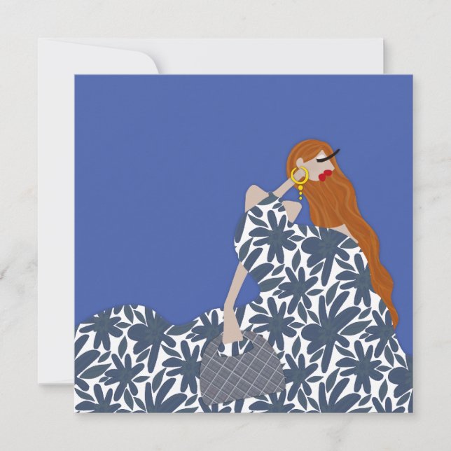 Feminine Blumengarten Party Mode Illustration Einladung (Vorderseite)