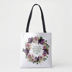 Feminine Blumenreath bestärkt religiösen Zitat Tasche