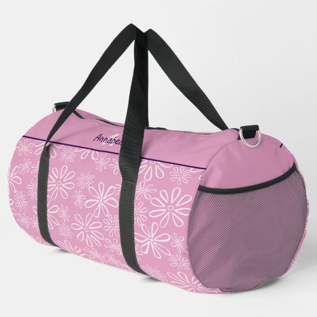 Feminine Blush Doodle-Muster auf rosa Duffle Bag (Rechte Ecke)