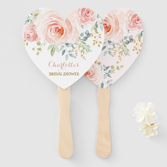 Feminine Blush Pink Bloral Bridal Polterabend Fächer (Vorne und Hinten)