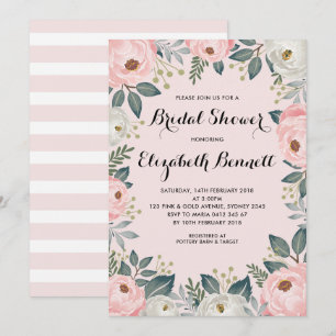 Feminine Blush Pink Bloral Peony Brautparty Einladung