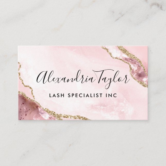 Feminine Blush Pink Gold Glitzer Marmorplatte Visitenkarte (Vorderseite)